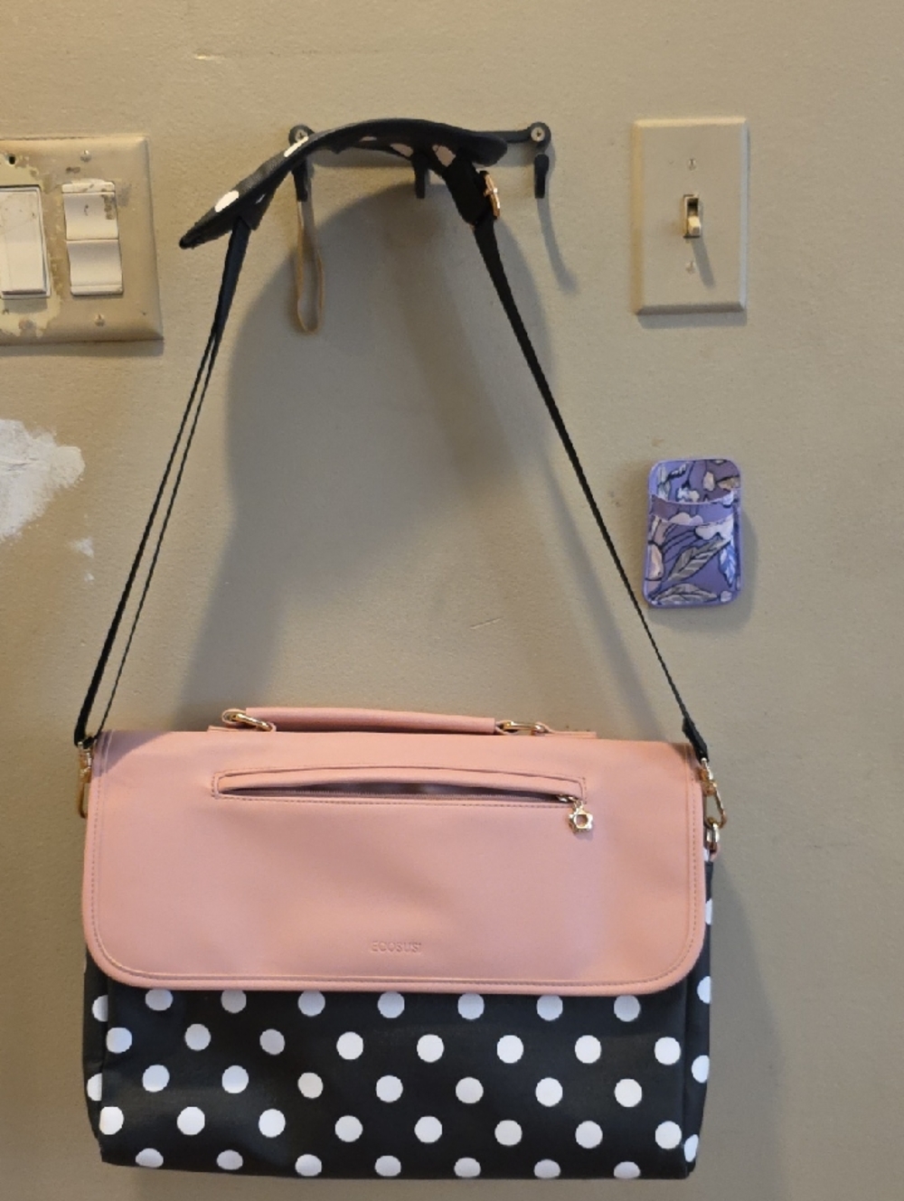 Whimsical black polka dot and pink tote